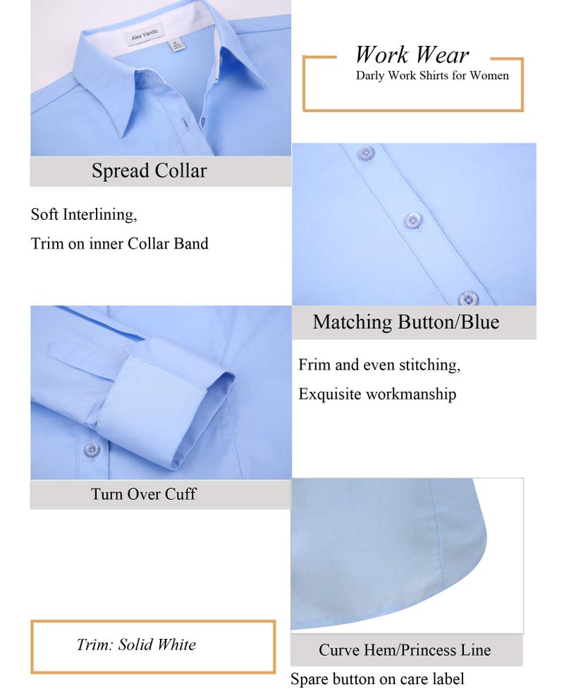 Alex Vando Womens Dress Shirts Wrinkle Free Regular Fit Long Sleeve Stretch Work Shirt,Blue,L - Image 4